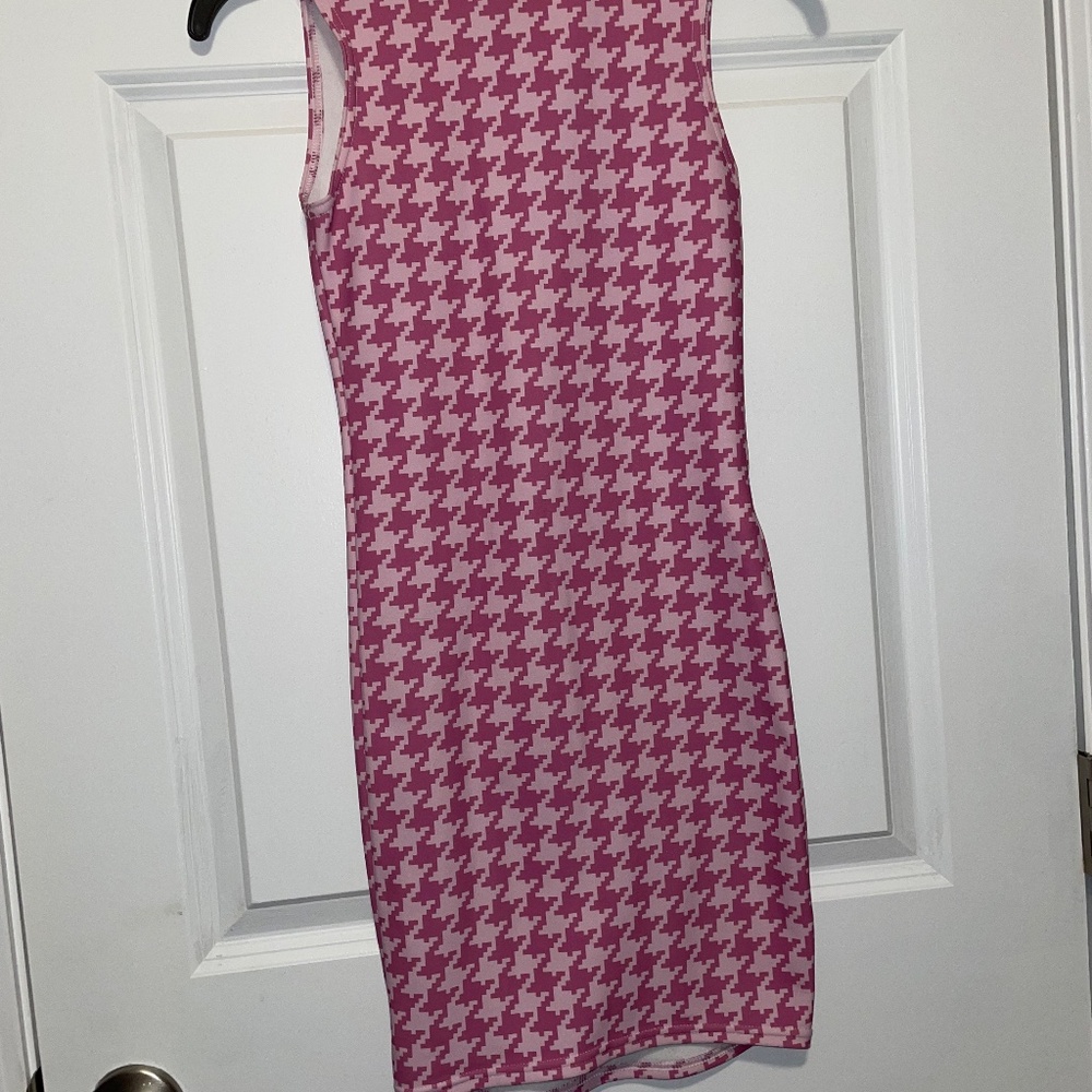 Black Milk Clothing High Neck Toastie Dress Pink houndstooth pattern Size XS - Picture 2 of 7
